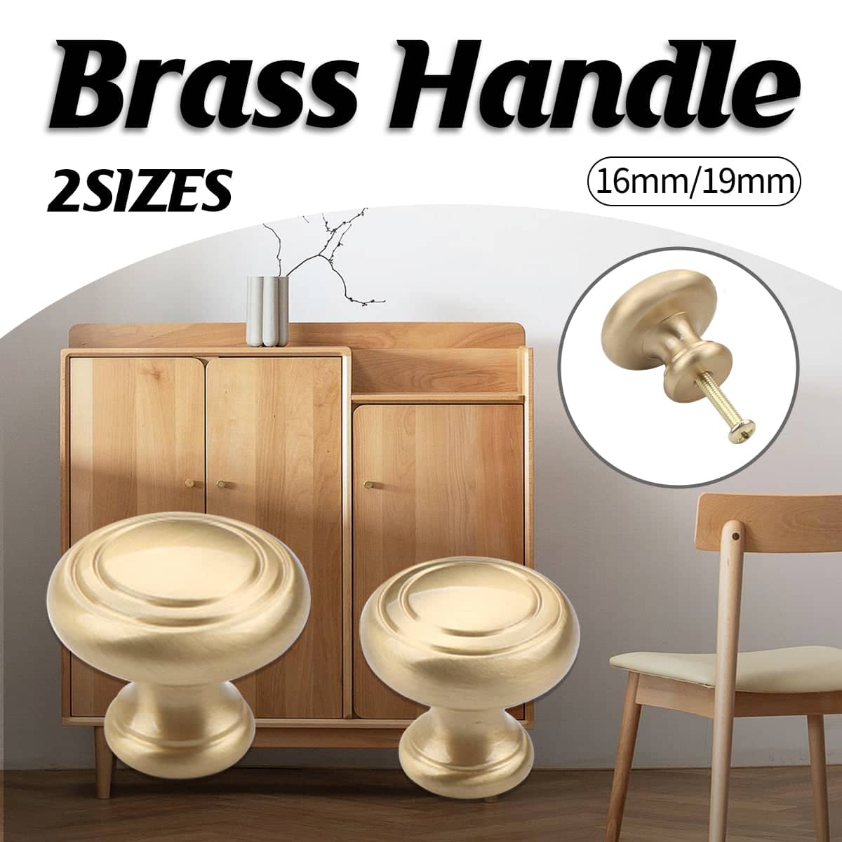 Solid Brass Cabinet Knob Drawer Pull Handle, Single Hole - 19 mm - view 2