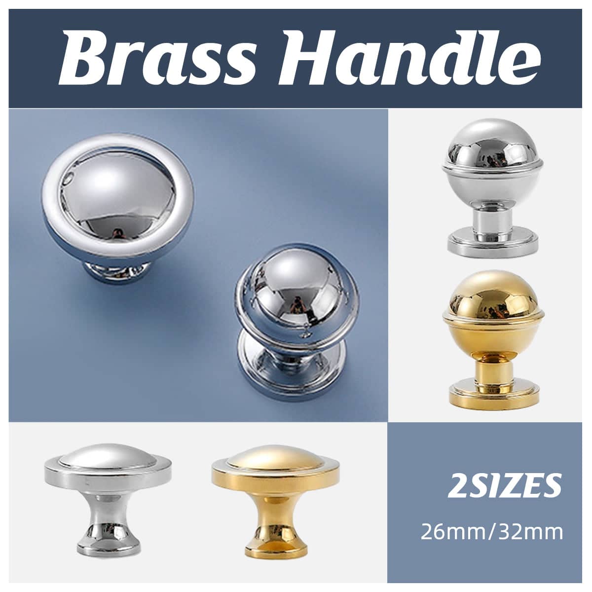 Solid Brass Cabinet Knob, Single Hole - Gold, 26mm Ball Style - view 2