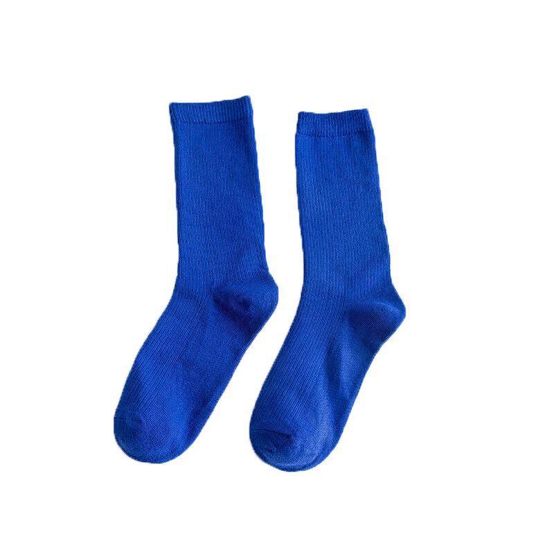 Solid Colour Cotton Crew Socks for Women - Blue 2 Pairs