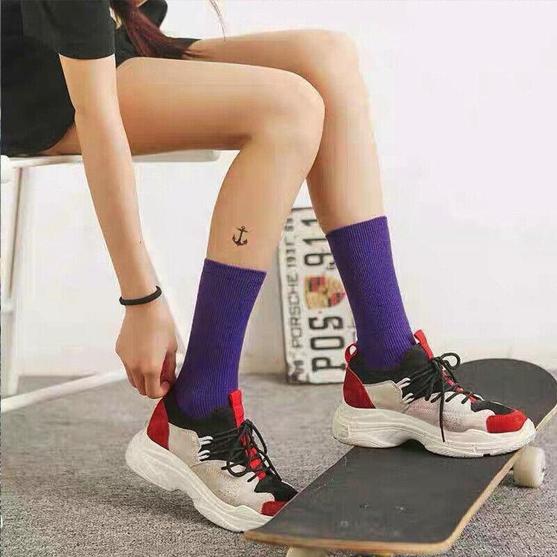 Solid Colour Cotton Crew Socks for Women - Blue 2 Pairs - view 10