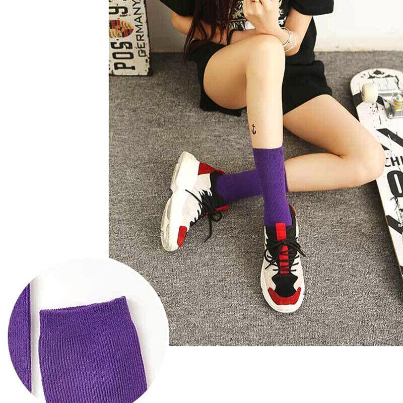 Solid Colour Cotton Crew Socks for Women - Blue 2 Pairs - view 6
