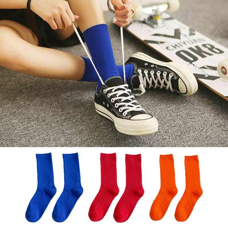 Solid Colour Cotton Crew Socks for Women - Blue 2 Pairs - view 8