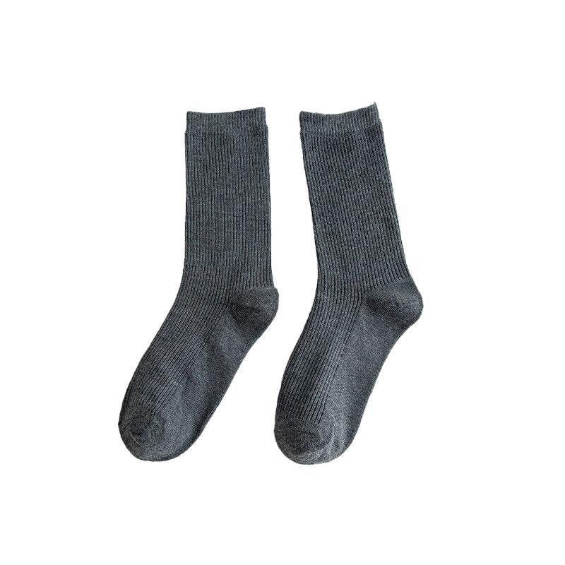 Solid Colour Cotton Crew Socks for Women - Grey 2 Pairs