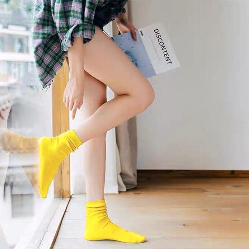 Solid Colour Cotton Crew Socks for Women - Orange 2 Pairs - view 4