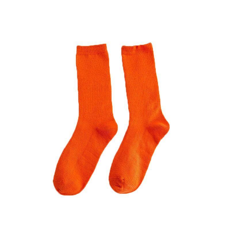 Solid Colour Cotton Crew Socks for Women - Orange 4 Pairs