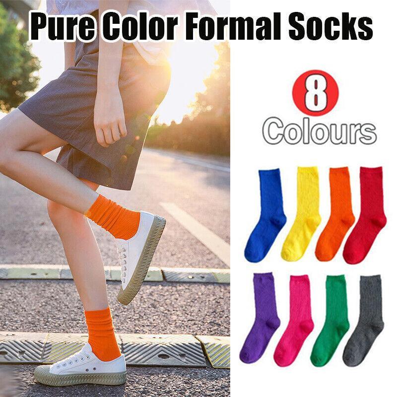 Solid Colour Cotton Crew Socks for Women - Orange 4 Pairs - view 2