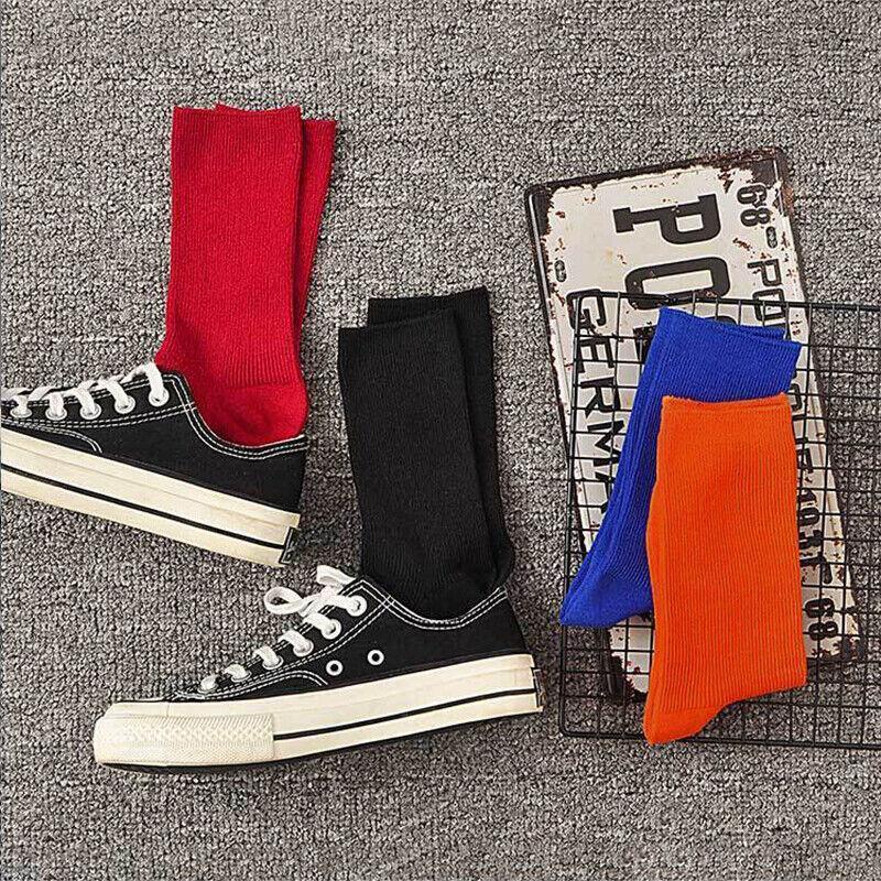 Solid Colour Cotton Crew Socks for Women - Orange 4 Pairs - view 3