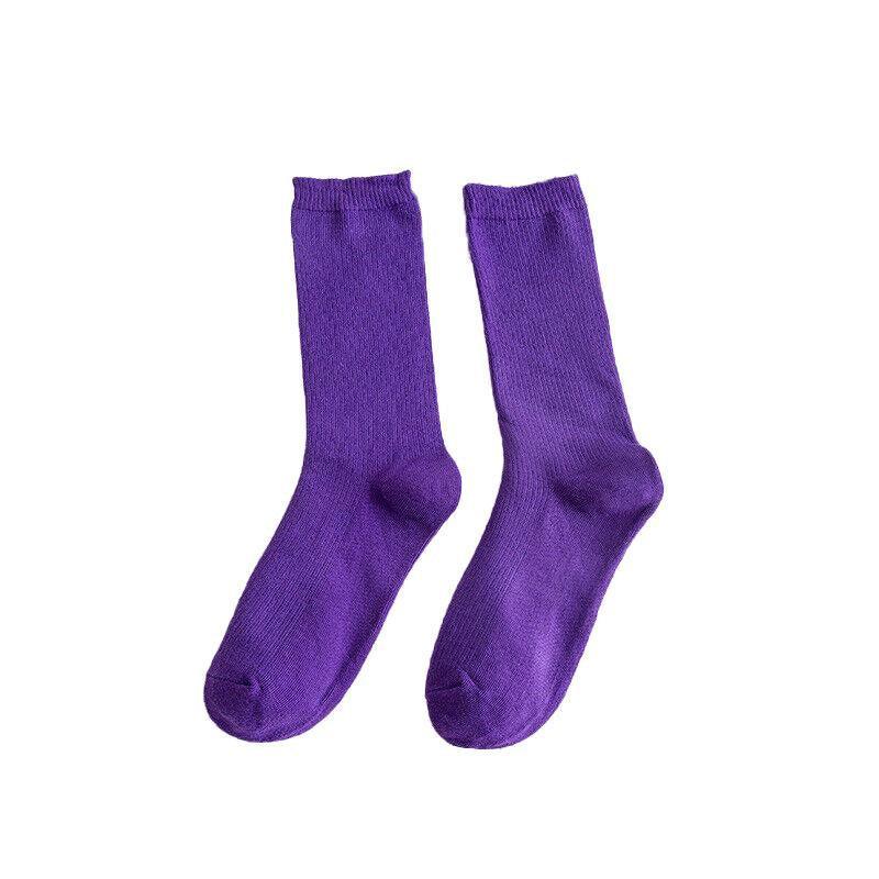 Solid Colour Cotton Crew Socks for Women - Purple 1 Pair