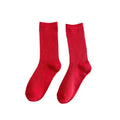 Solid Colour Cotton Crew Socks for Women - Red 1 Pair