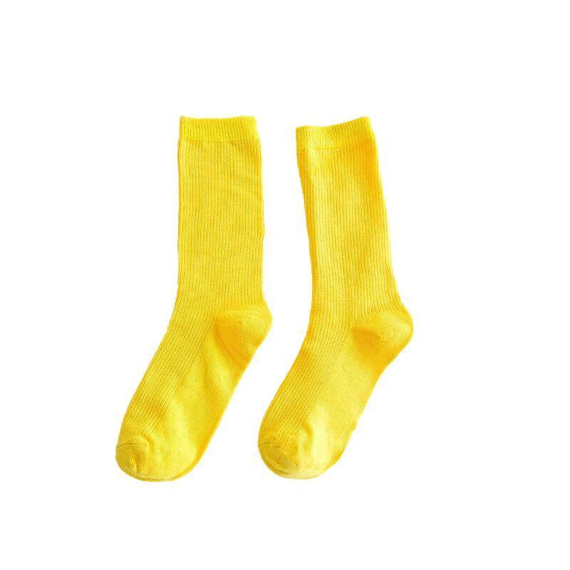 Solid Colour Cotton Crew Socks for Women - Yellow 1 Pair