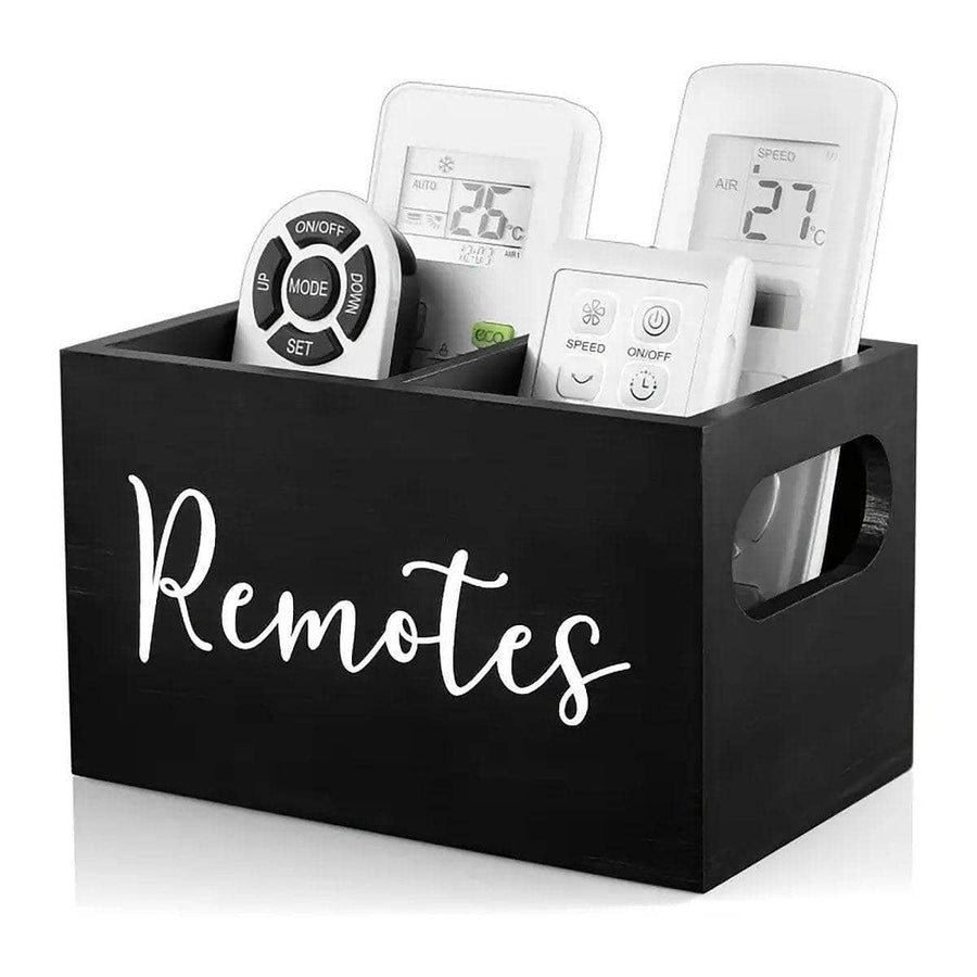 Solid Pine Wood Remote Control Storage Box Organiser - Black
