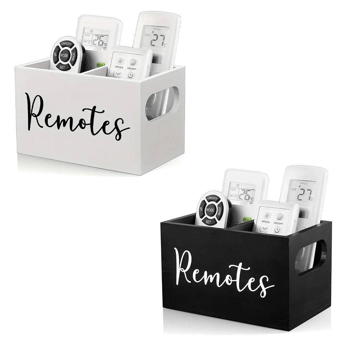Solid Pine Wood Remote Control Storage Box Organiser - Black - view 3
