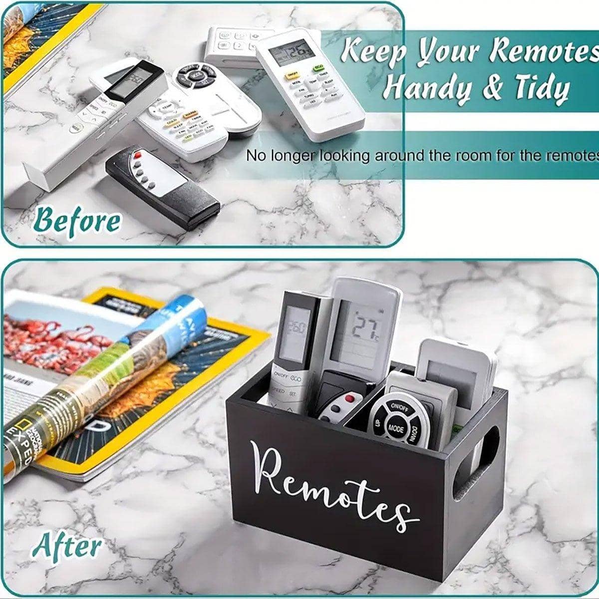 Solid Pine Wood Remote Control Storage Box Organiser - Black - view 5