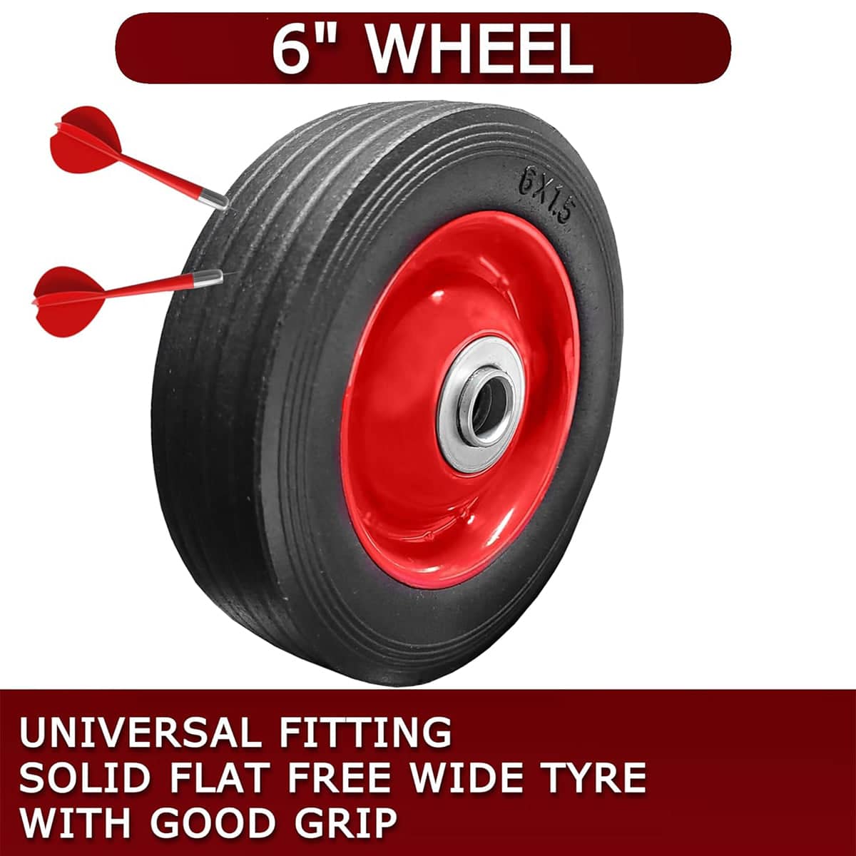 Solid Rubber Cart Wheels, 6 Inch (15 cm), Pack of 2 - view 5