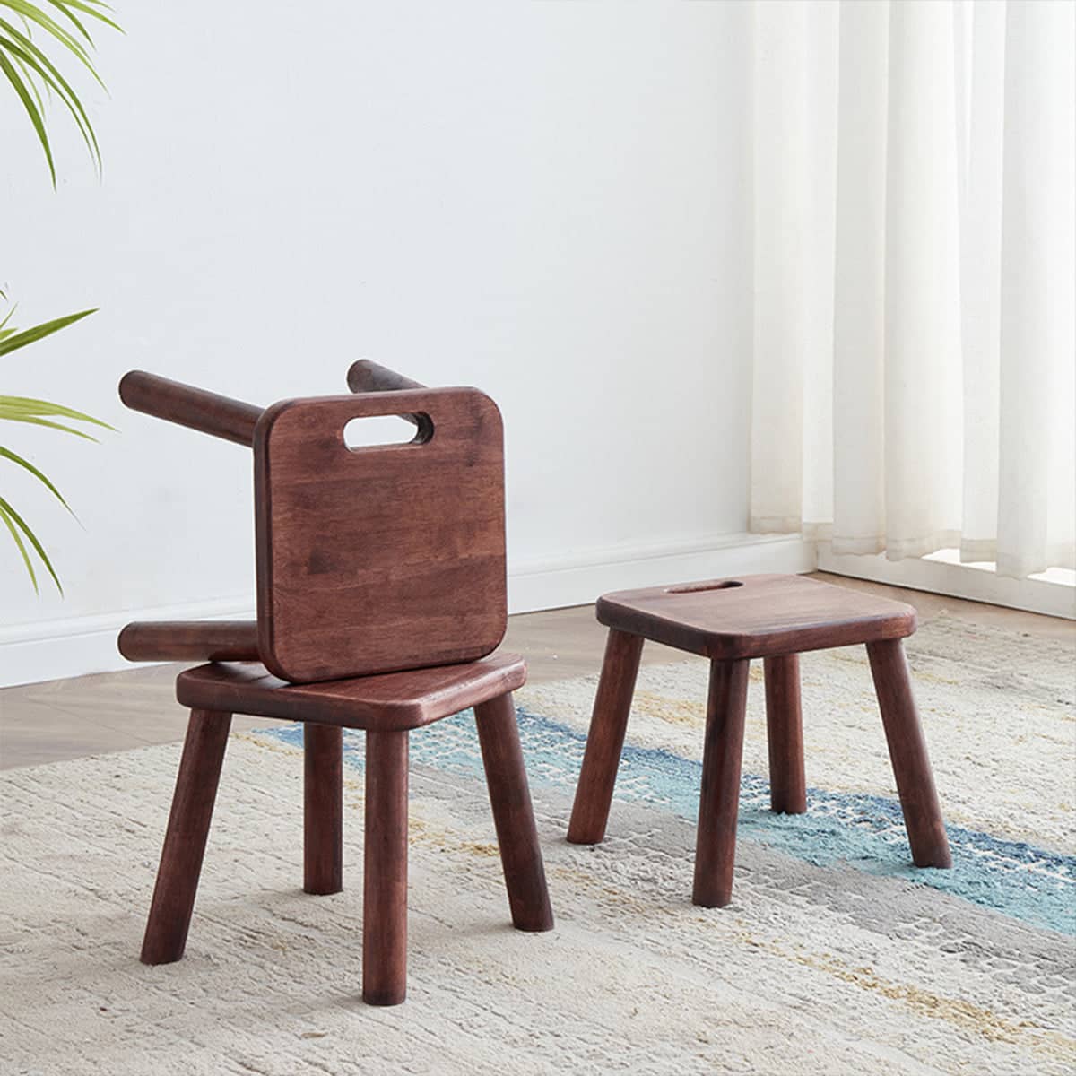 Solid Rubber Wood Small Shoe Bench Stool in Walnut for Entryway - view 4