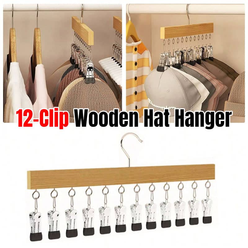 Solid Wood 12 Peg Clip Hanger for Socks, Ties and Scarves, Closet Storage Organiser