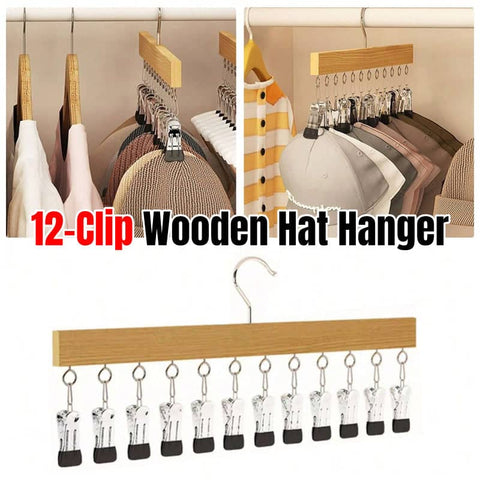 Solid Wood 12 Peg Clip Hanger for Socks, Ties and Scarves, Closet Storage Organiser