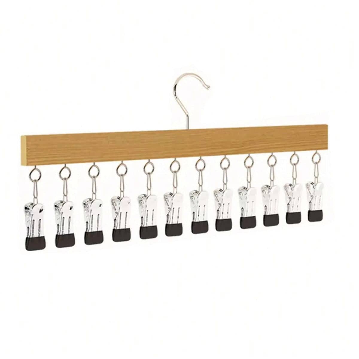 Solid Wood 12 Peg Clip Hanger for Socks, Ties and Scarves, Closet Storage Organiser - view 2