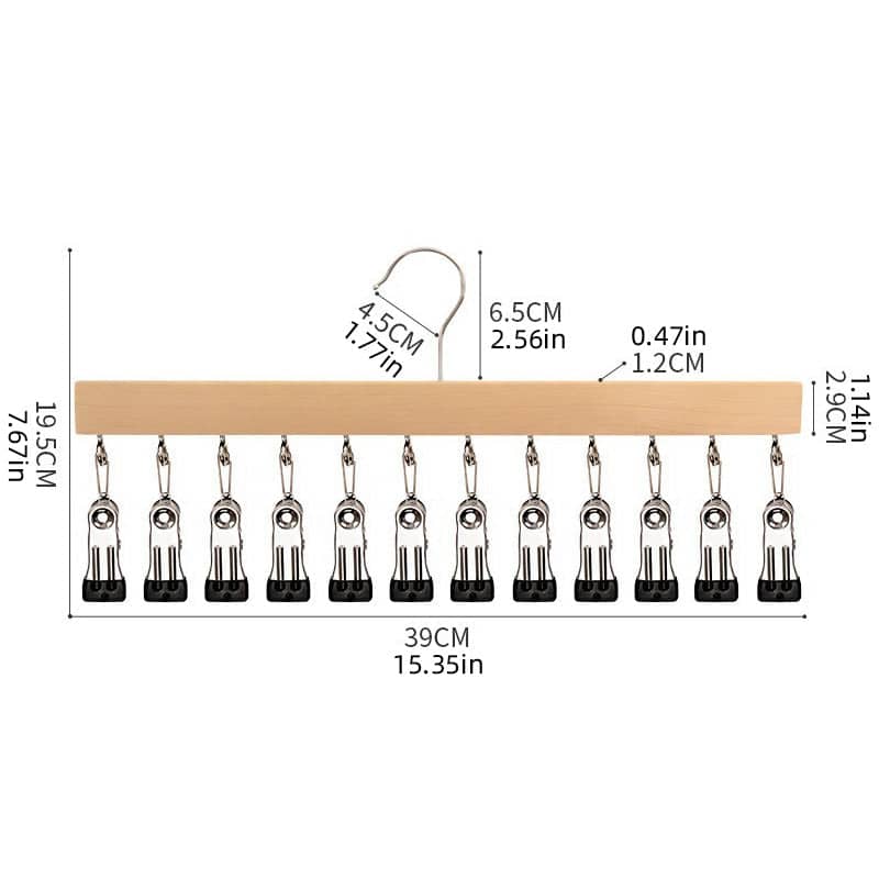 Solid Wood 12 Peg Clip Hanger for Socks, Ties and Scarves, Closet Storage Organiser - view 3