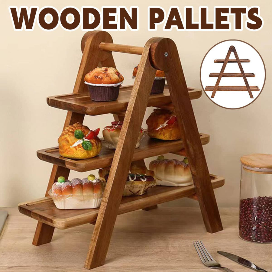 Solid Wood 3 Layer Tray Display Rack, Foldable Dinner Plate Holder Stand