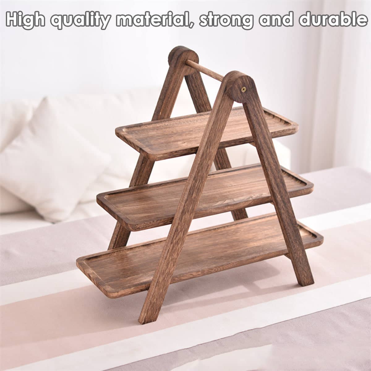 Solid Wood 3 Layer Tray Display Rack, Foldable Dinner Plate Holder Stand - view 5