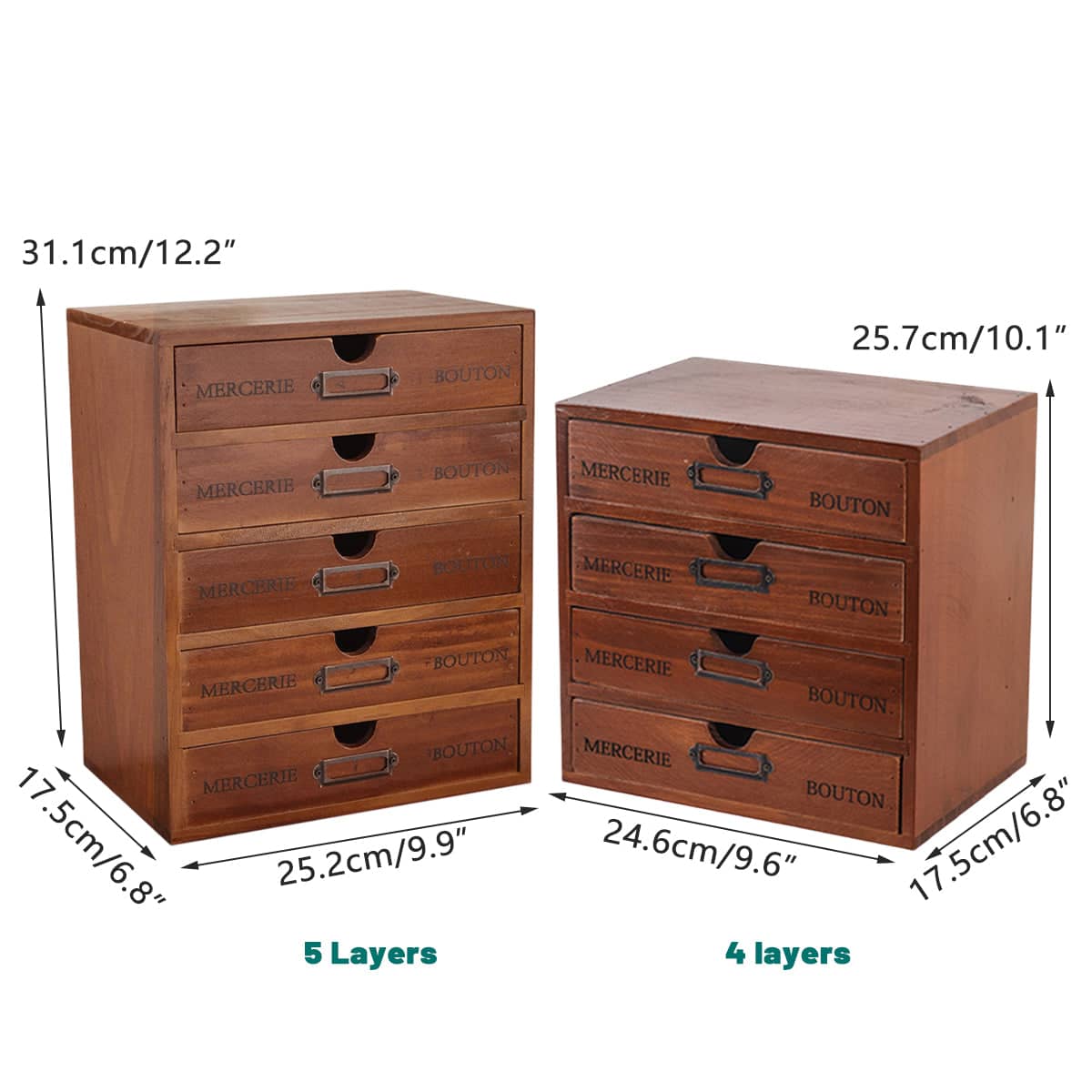 Solid Wood Desktop Storage Box with 5 Drawers, 5 Layers, 31.1 x 25.2 x 17.5 cm - view 4