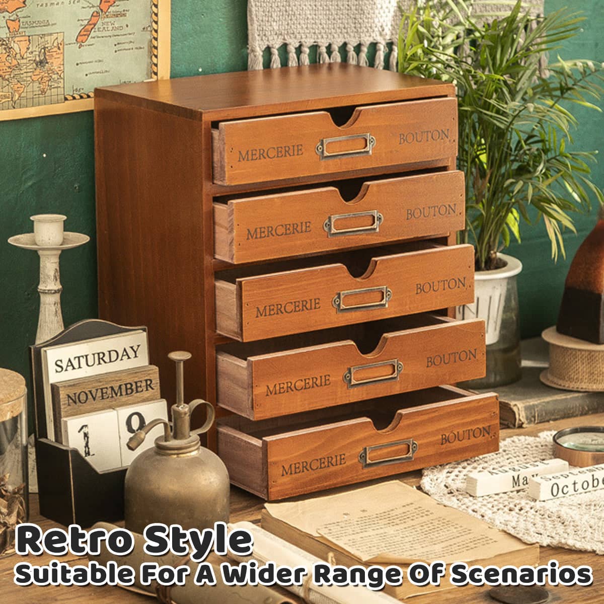 Solid Wood Desktop Storage Box with 5 Drawers, 5 Layers, 31.1 x 25.2 x 17.5 cm - view 5