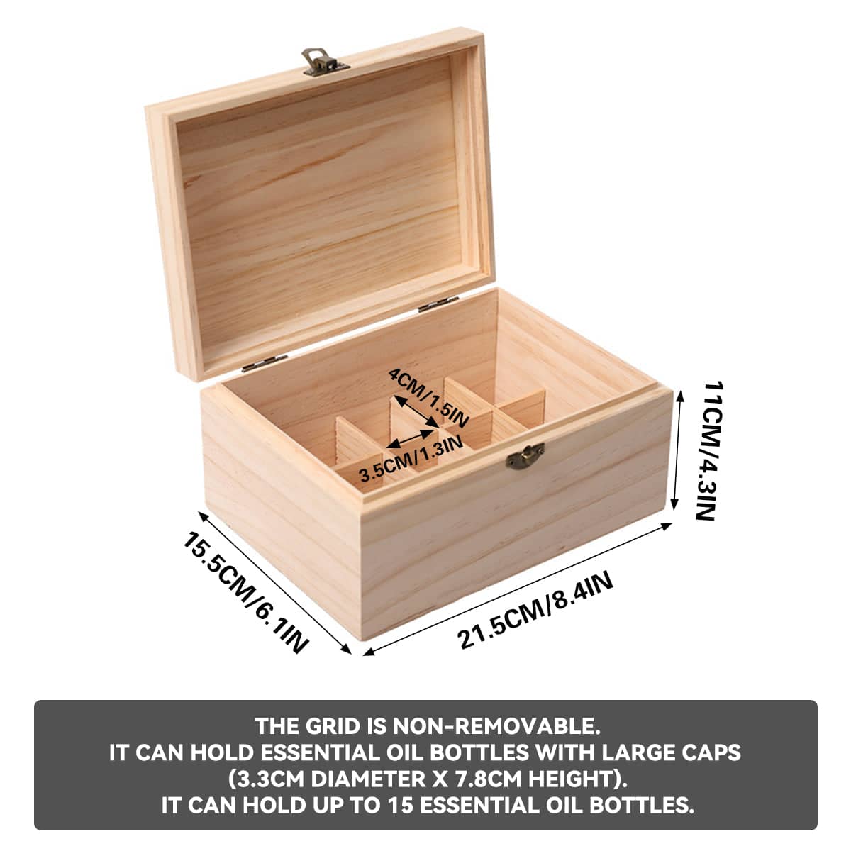 Solid Wood Essential Oil Storage Box, 15 Slots, Natural Wood - view 3