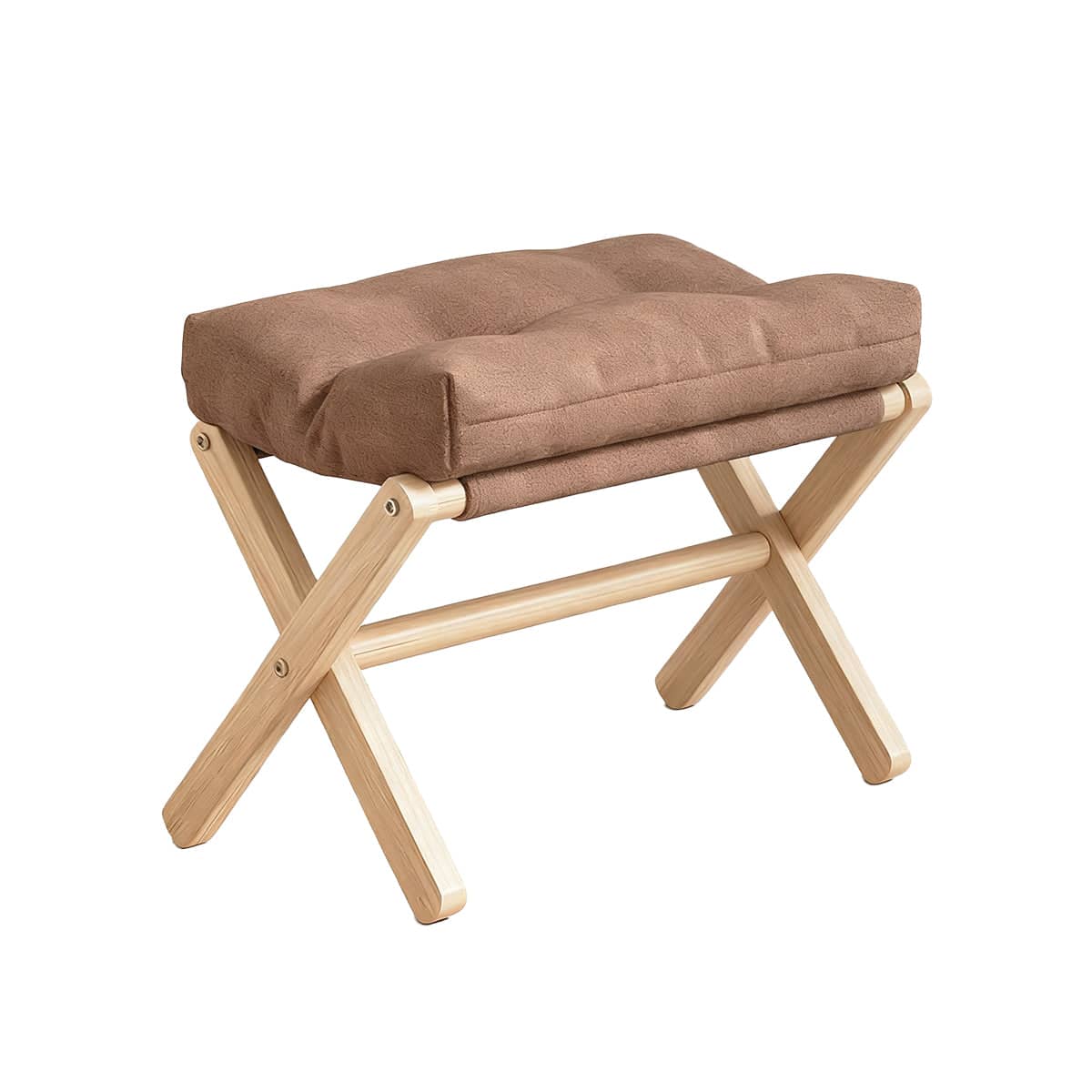 Solid Wood Foldable Foot Stool for Home Office and Bedroom, Portable Seat - Brown