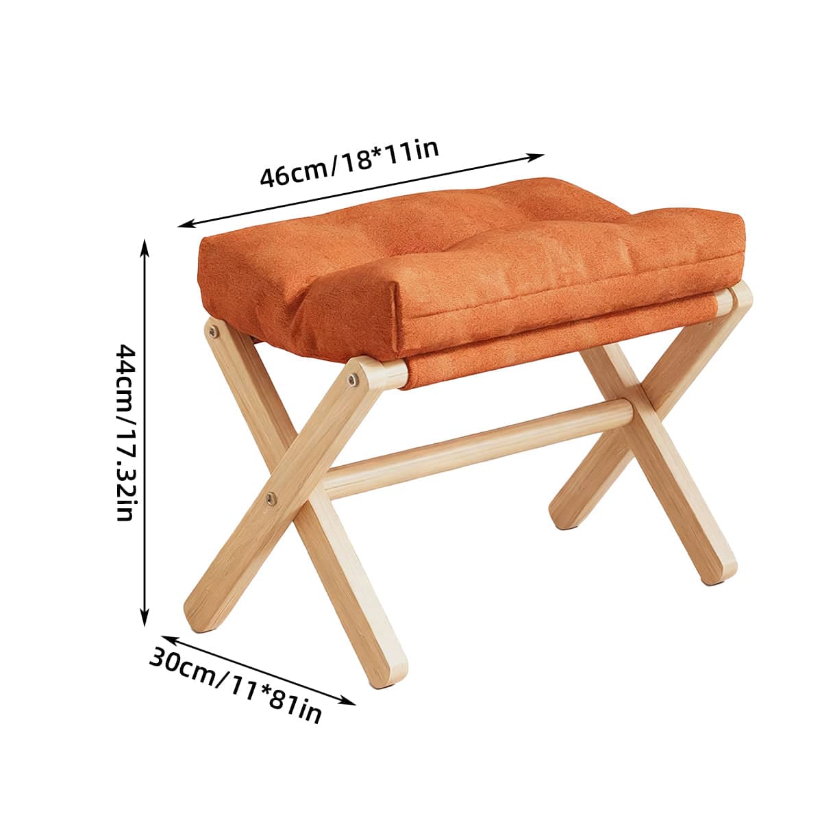 Solid Wood Foldable Foot Stool for Home Office and Bedroom, Portable Seat - Brown - view 4