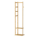 Solid Wood Freestanding Clothes Rack with Hooks and Shelves for Entryways - view 2