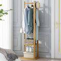 Solid Wood Freestanding Clothes Rack with Hooks and Shelves for Entryways - view 5