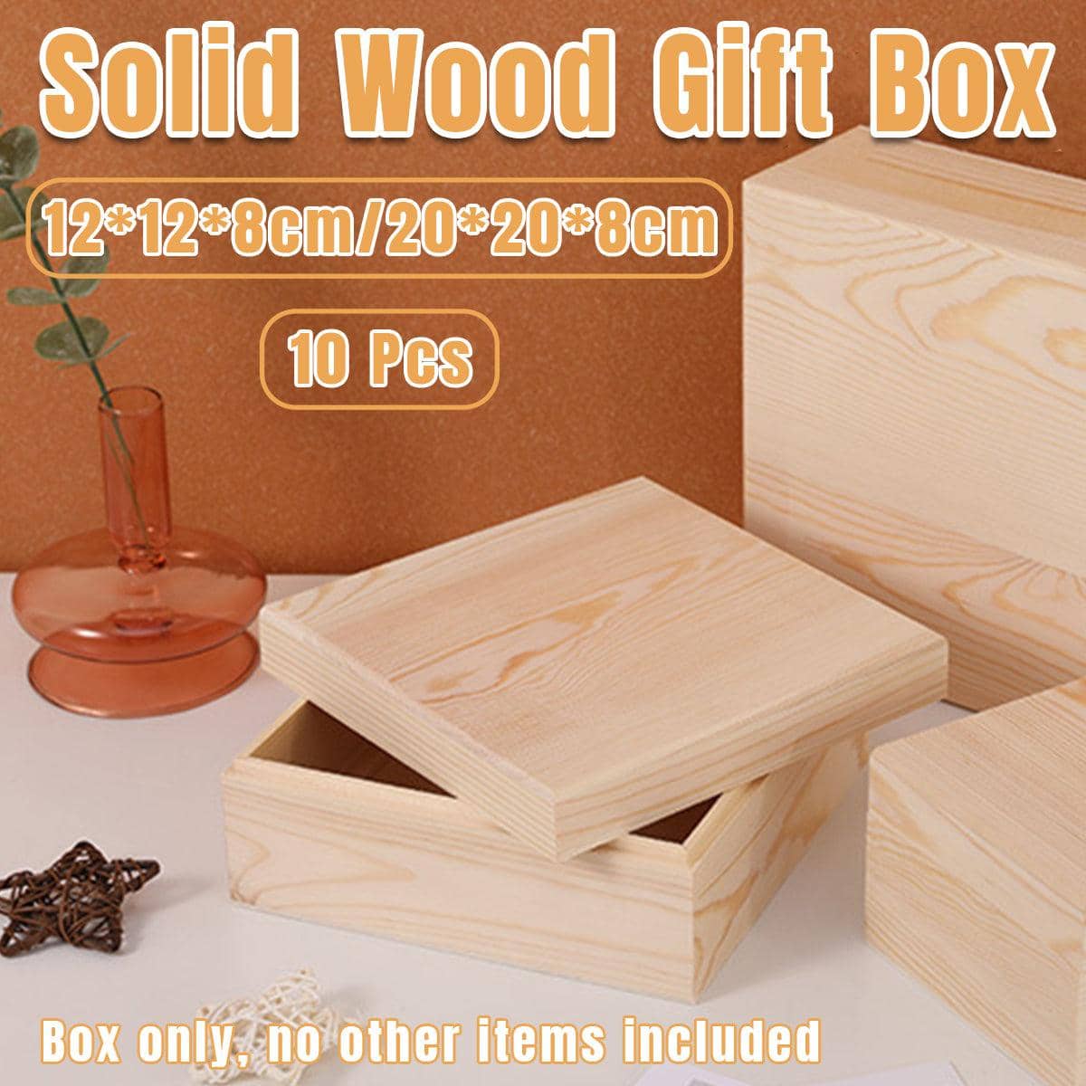 Solid Wood Gift Boxes with Flip Lid for Jewellery Keepsakes Pack of 10 - 12 cm Square - view 2