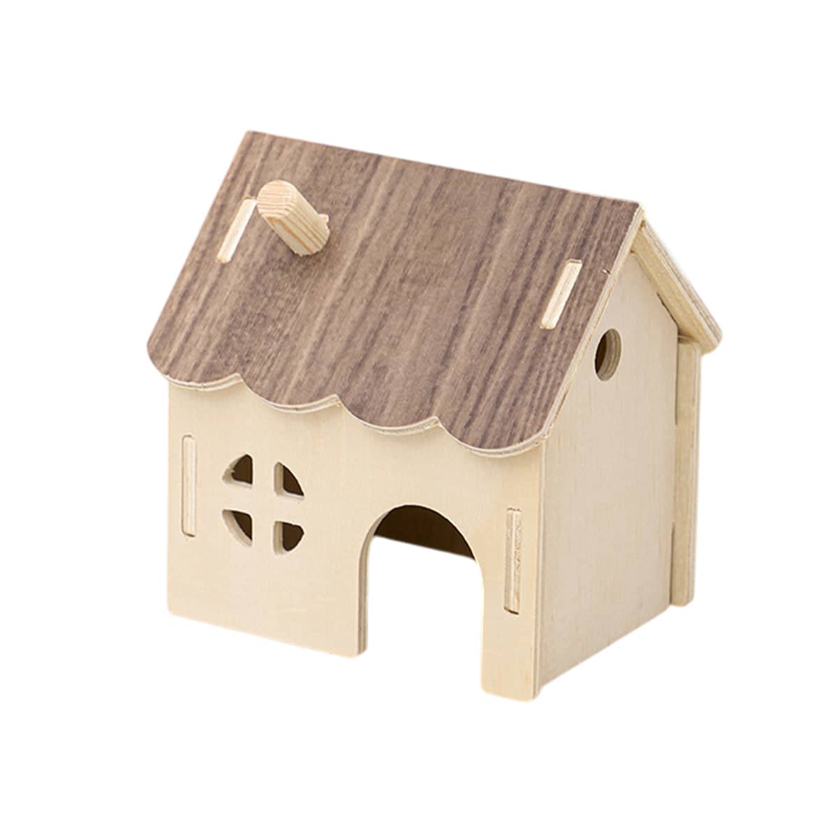 Solid Wood Hamster House Hideout Hut for Small Animals with DIY Assembly - view 2