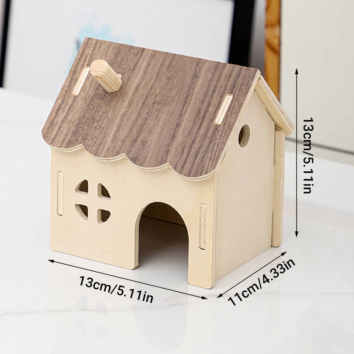 Solid Wood Hamster House Hideout Hut for Small Animals with DIY Assembly - view 3
