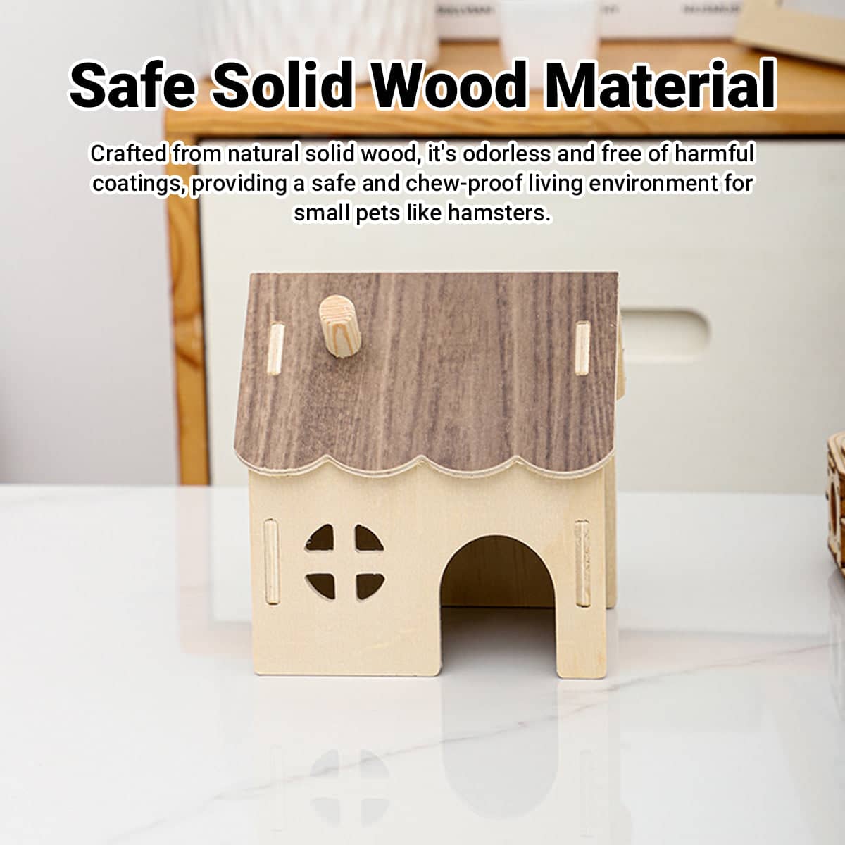 Solid Wood Hamster House Hideout Hut for Small Animals with DIY Assembly - view 5