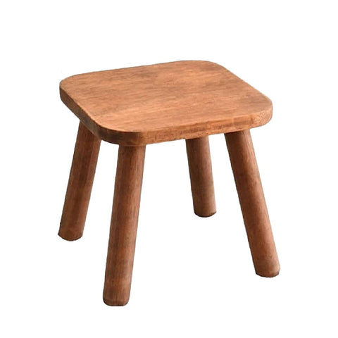 Solid Wood Low Stool with Rounded Corners - Warm Brown, Plain Legs