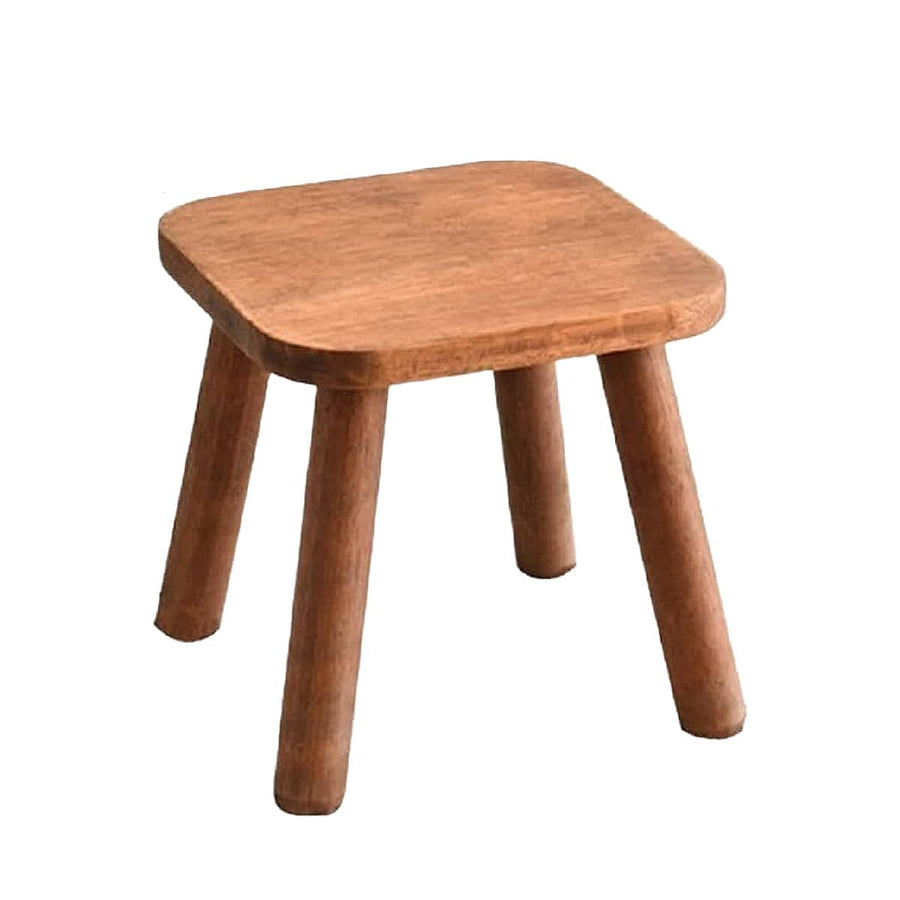 Solid Wood Low Stool with Rounded Corners - Warm Brown, Plain Legs