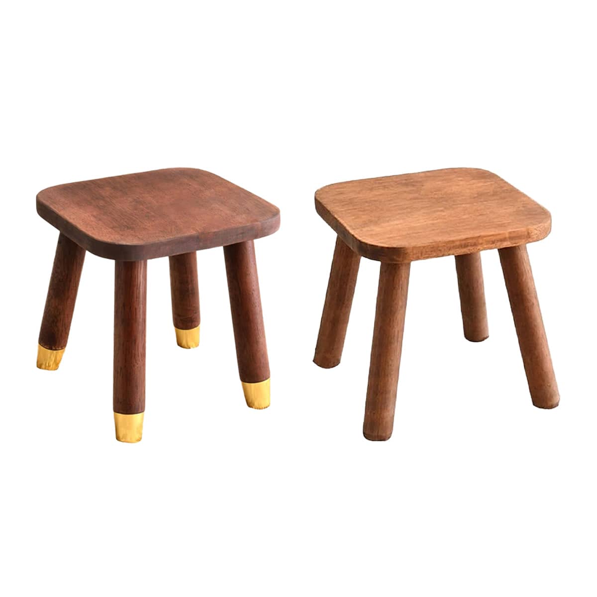 Solid Wood Low Stool with Rounded Corners - Warm Brown, Plain Legs - view 3