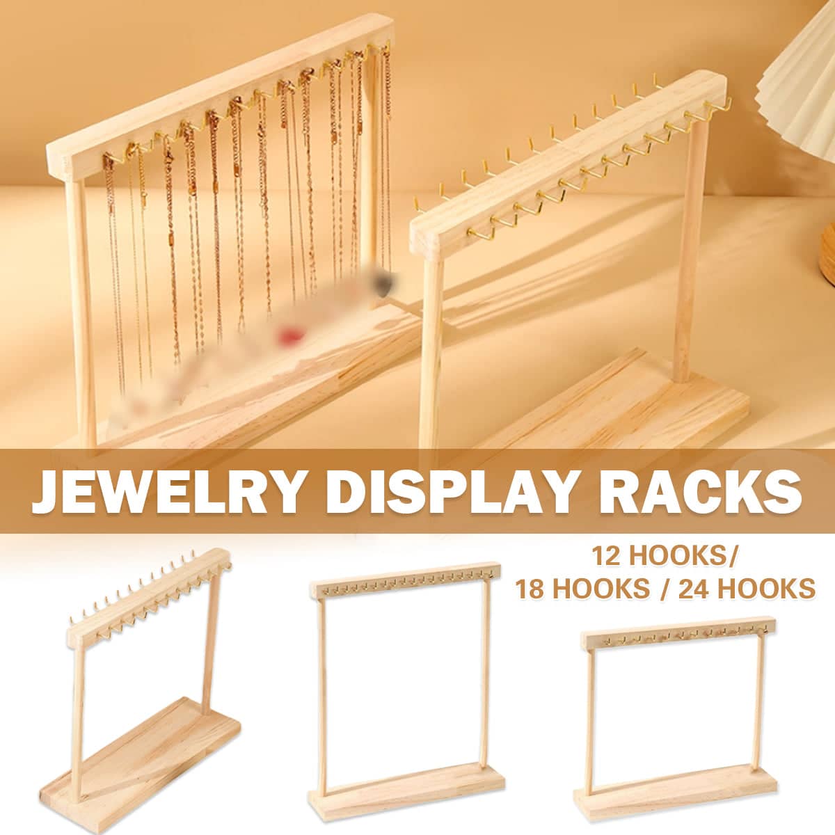 Solid Wood Necklace Display Rack - 18 Hooks - view 2