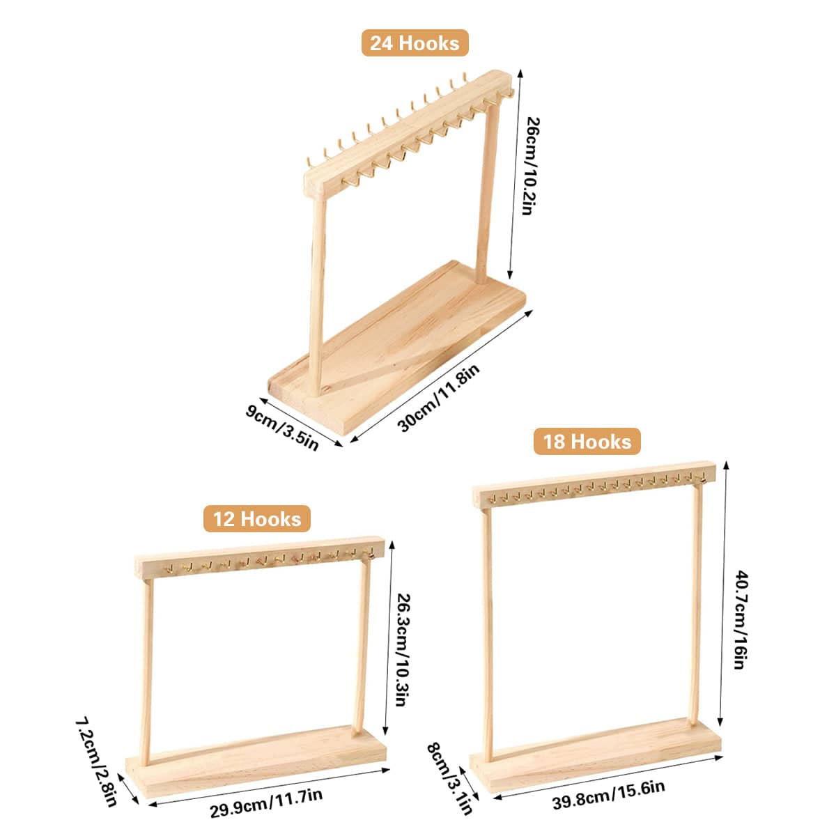 Solid Wood Necklace Display Rack - 18 Hooks - view 4