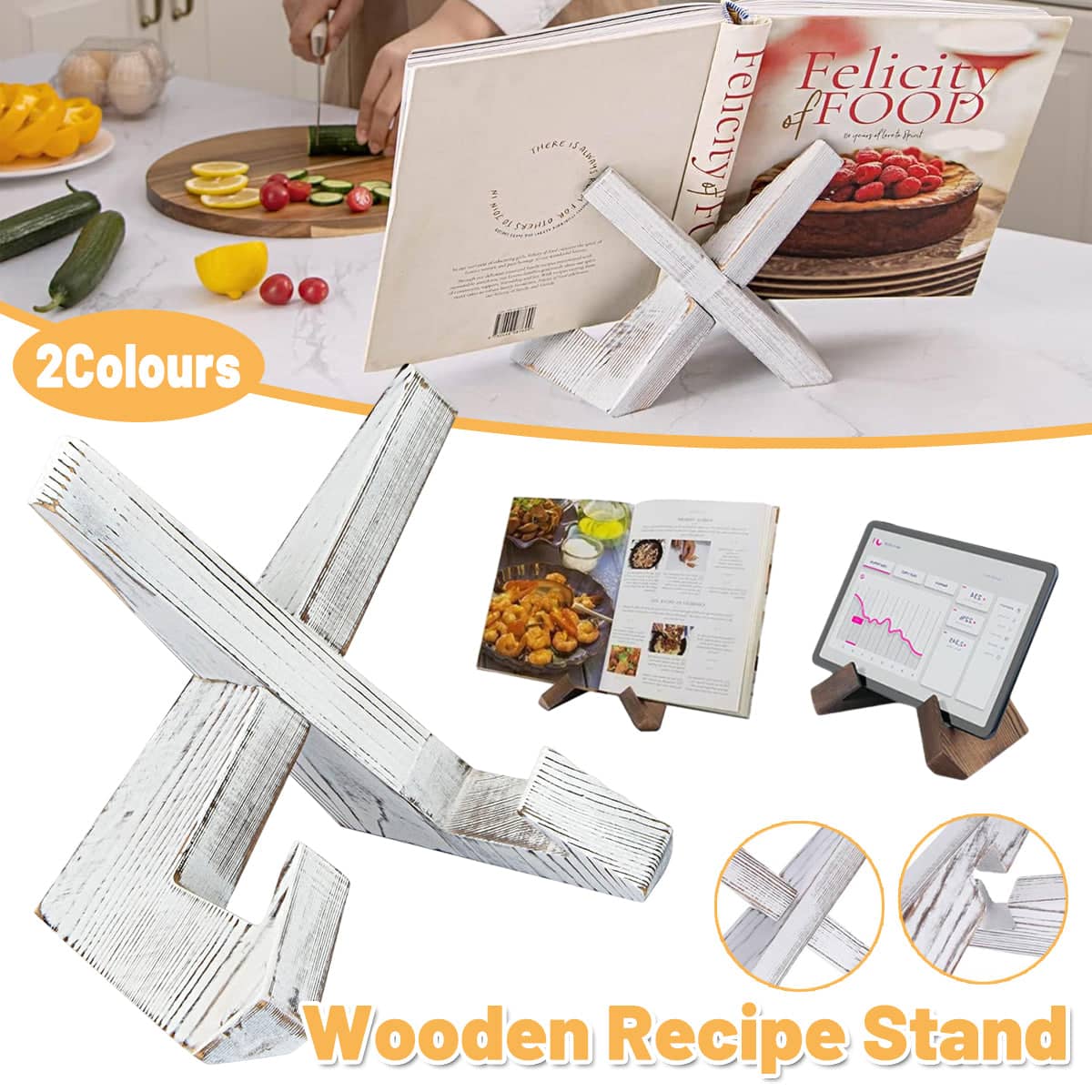 Solid Wood Plate Stand Rack Desktop Reading Stand - White - view 2
