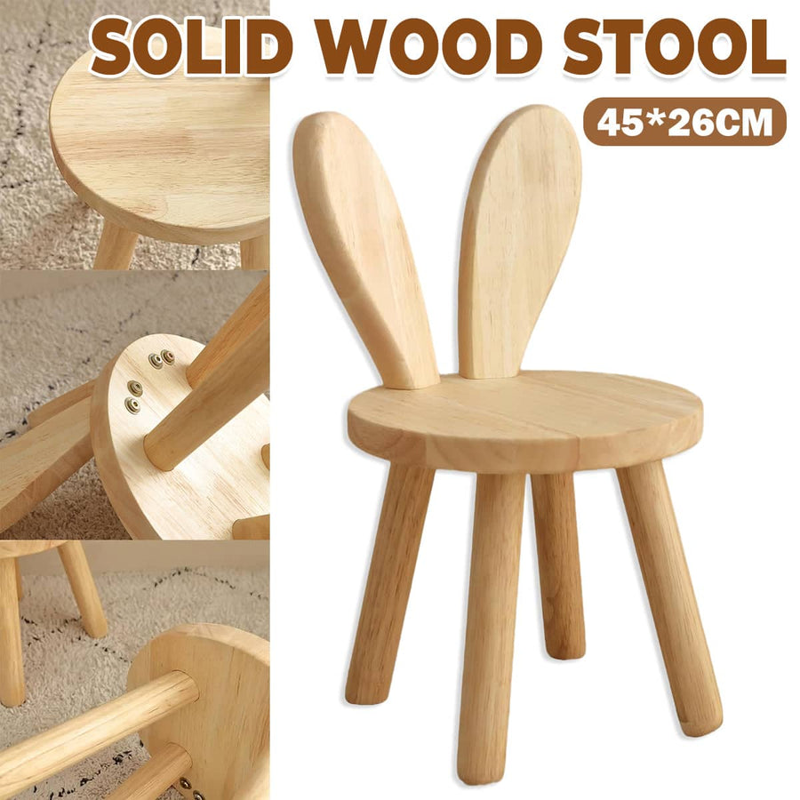 Solid Wood Rabbit Ear Stool with Backrest for Entryway and Living Room