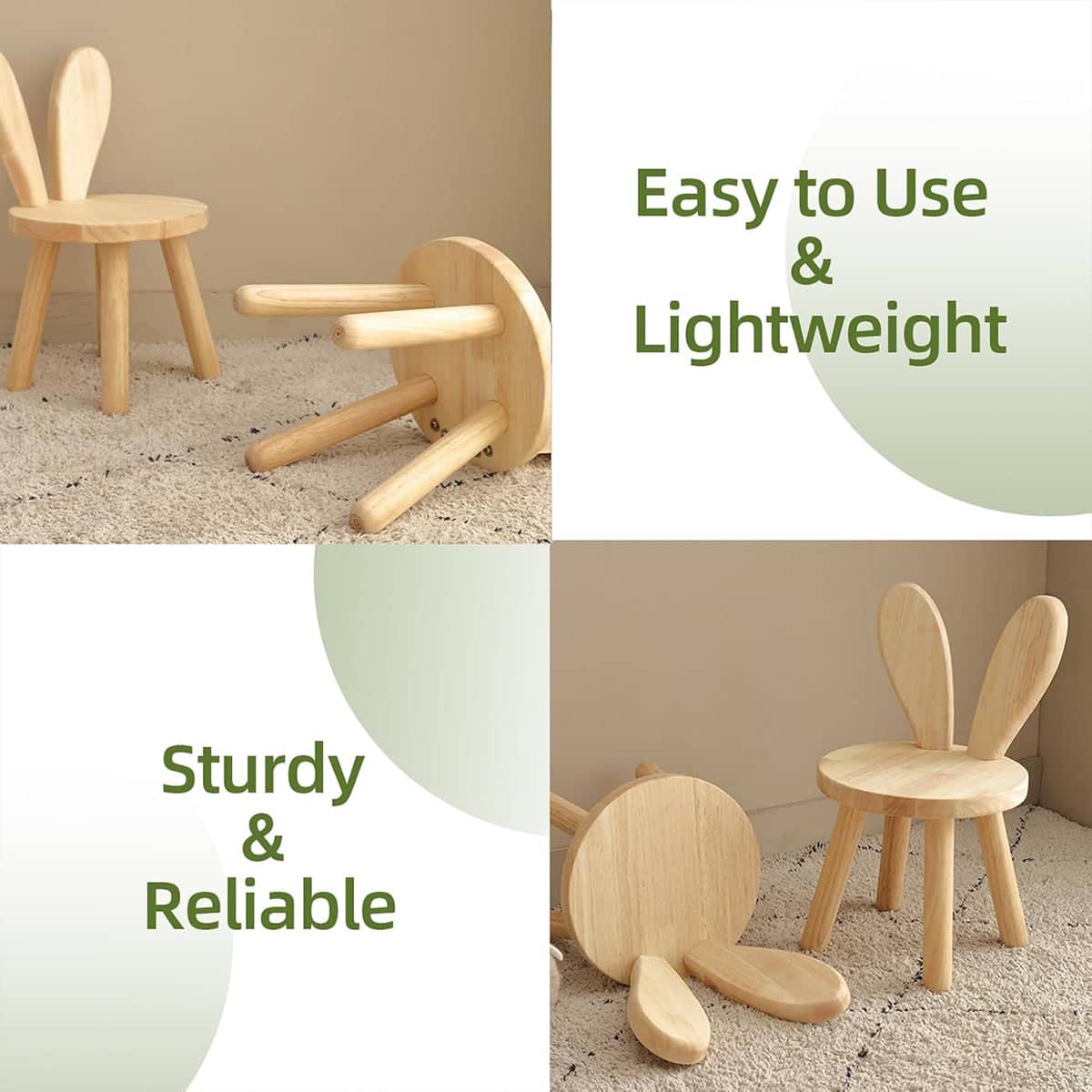 Solid Wood Rabbit Ear Stool with Backrest for Entryway and Living Room - view 5