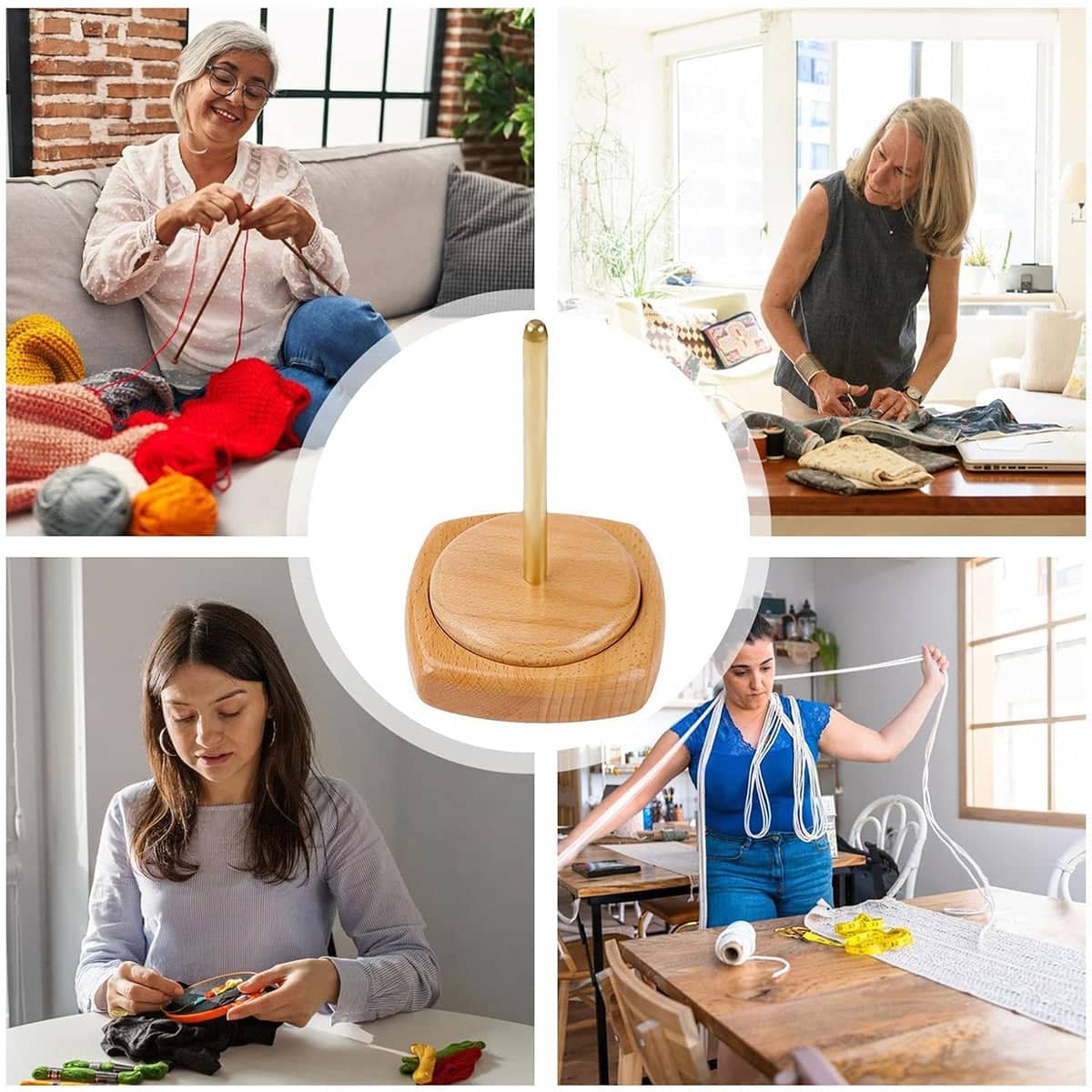 Solid Wood Rotatable Yarn Holder for Knitting Crocheting Weaving Craft - Bear Shape, 12 cm - view 5