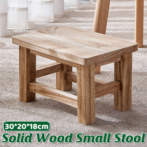 Solid Wood Small Stool, Retro Low Bench for Entryway and Living Room