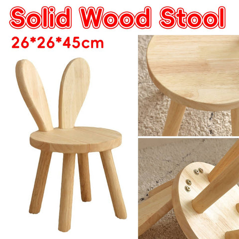 Solid Wood Stool with Rabbit Ear Backrest for Entryway, Hallway and Living Room