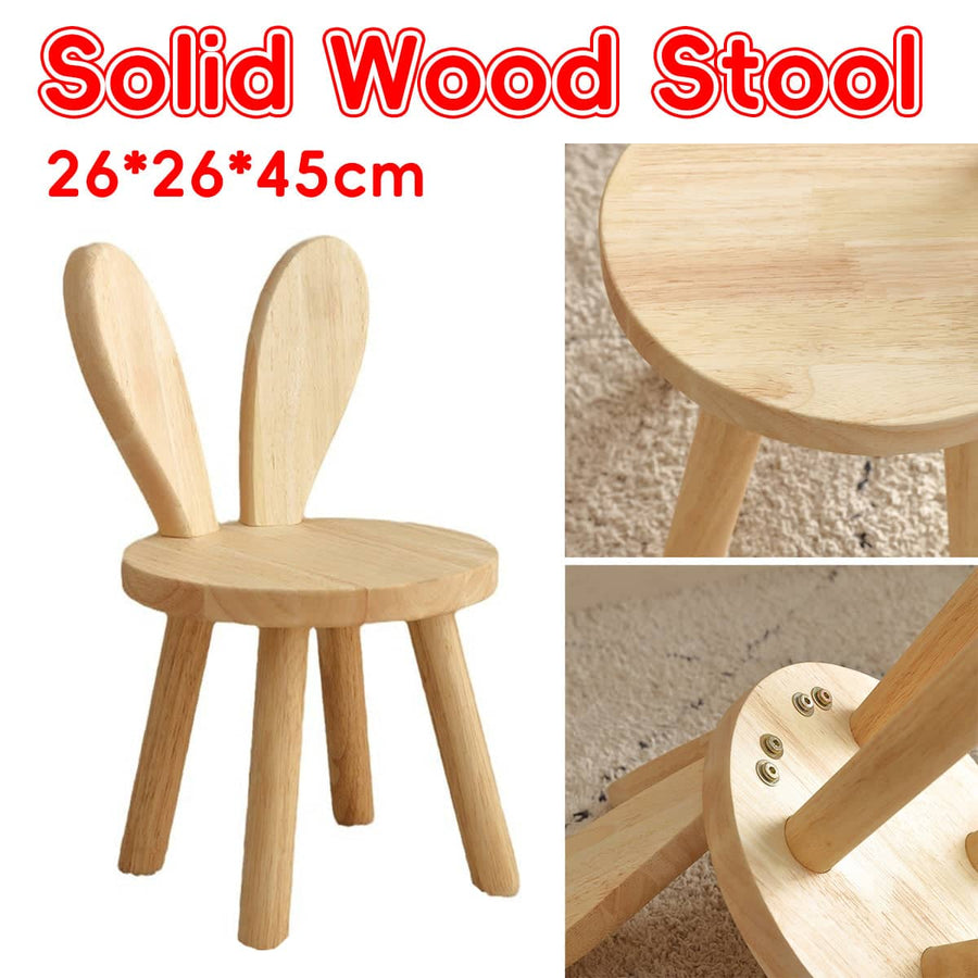 Solid Wood Stool with Rabbit Ear Backrest for Entryway, Hallway and Living Room