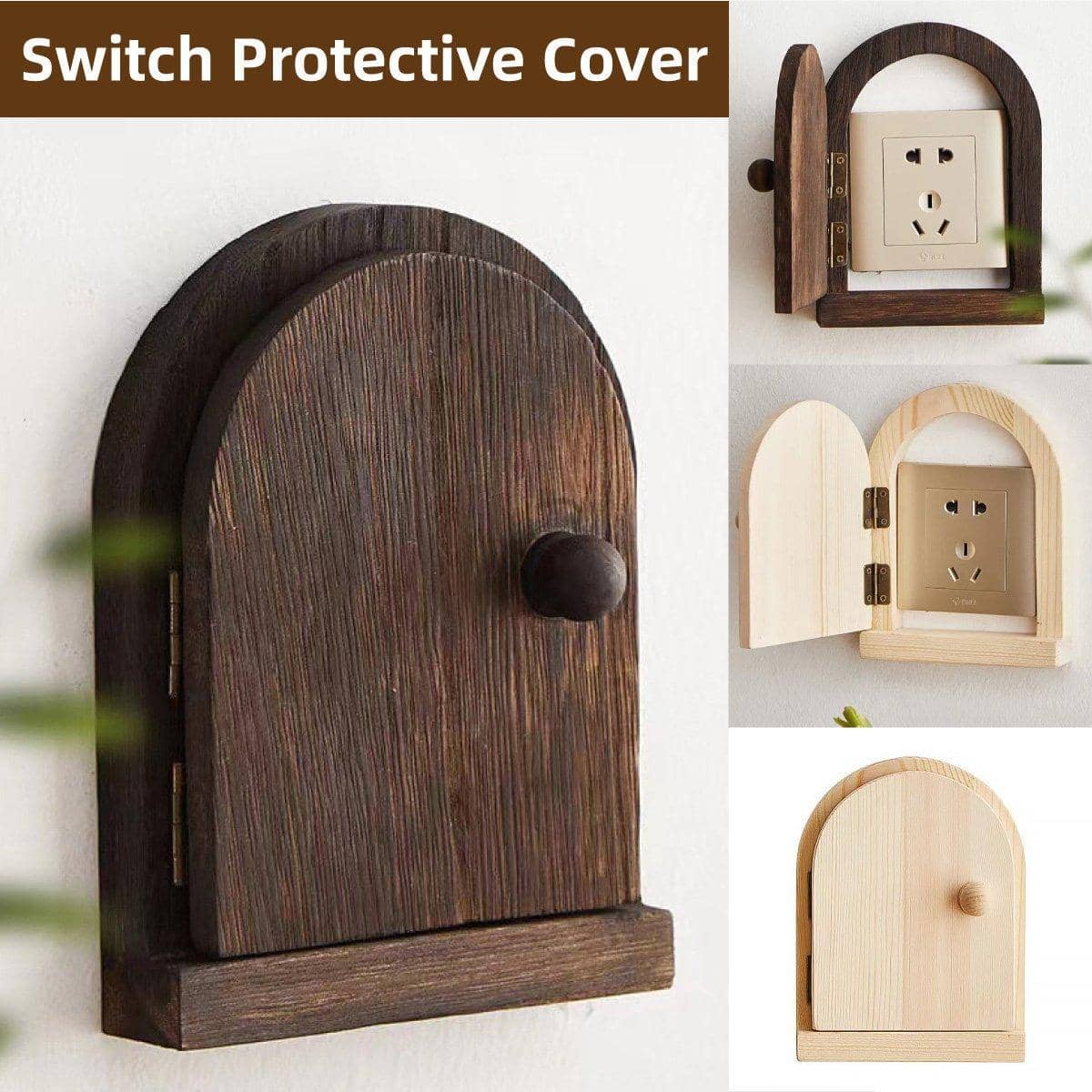 Solid Wood Switch Cover with Hinged Arch Door - Natural Wood - view 2