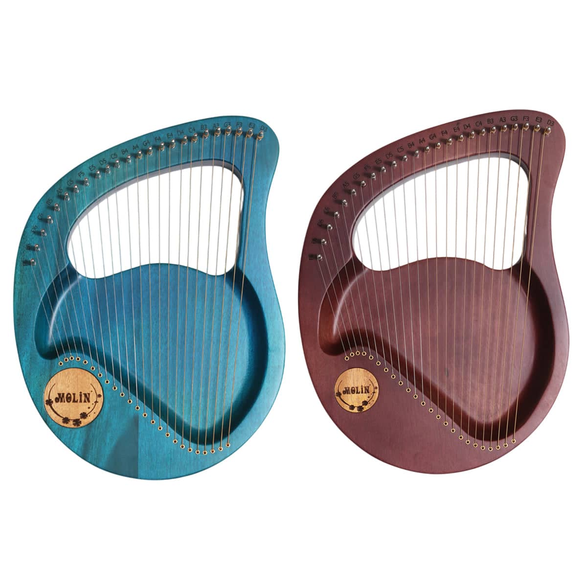 Solid Wood Veneer 24 String Harp Beginner Music Instrument - Burgundy - view 3